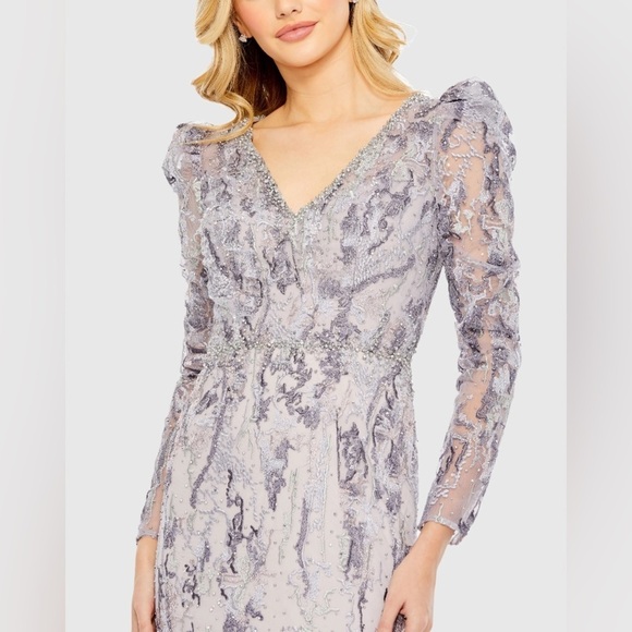 MAC DUGGAL 20425 NWT V-Neck Embellished Puff Sleeve Gown - Picture 2 of 12